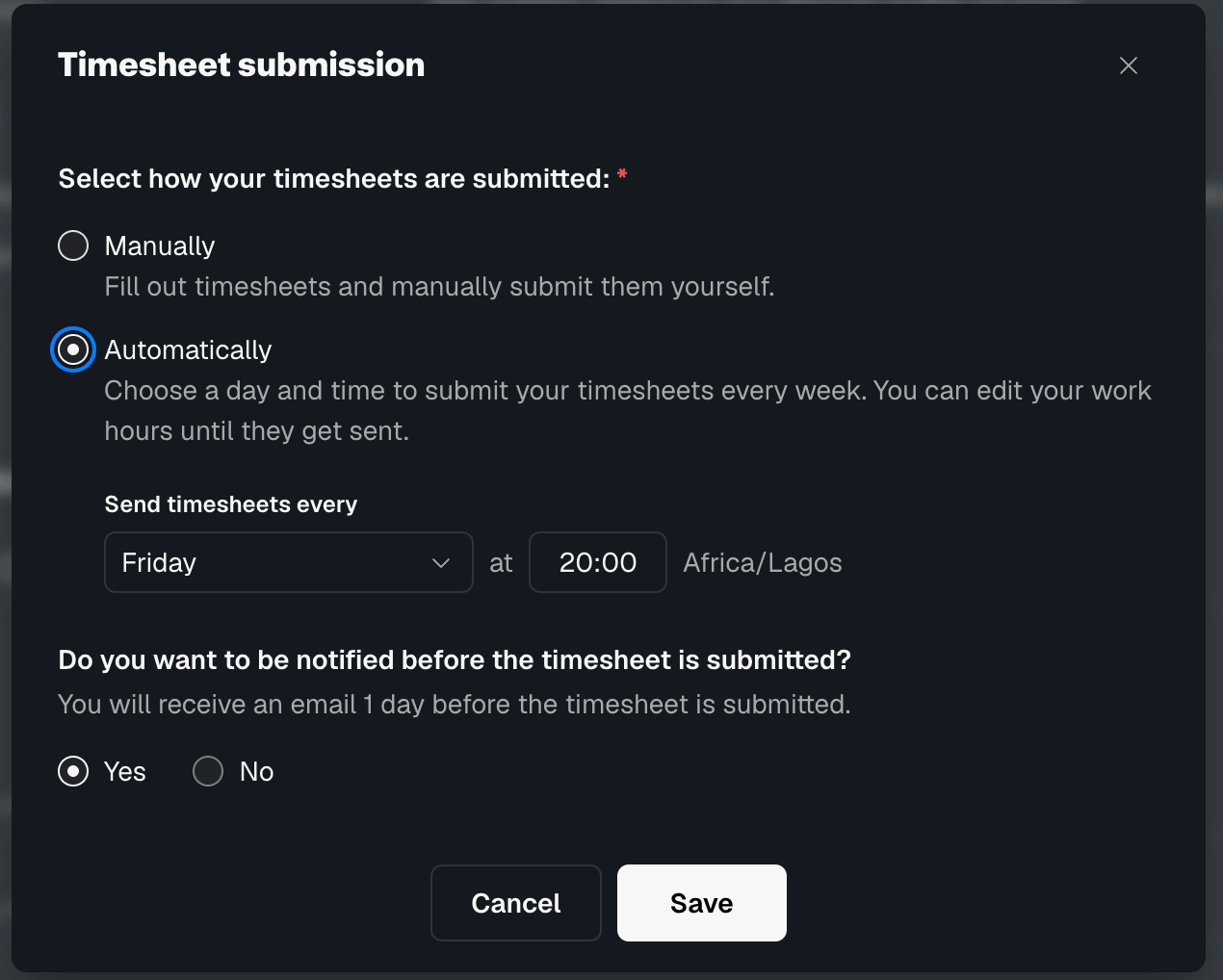 automatic timesheet submission