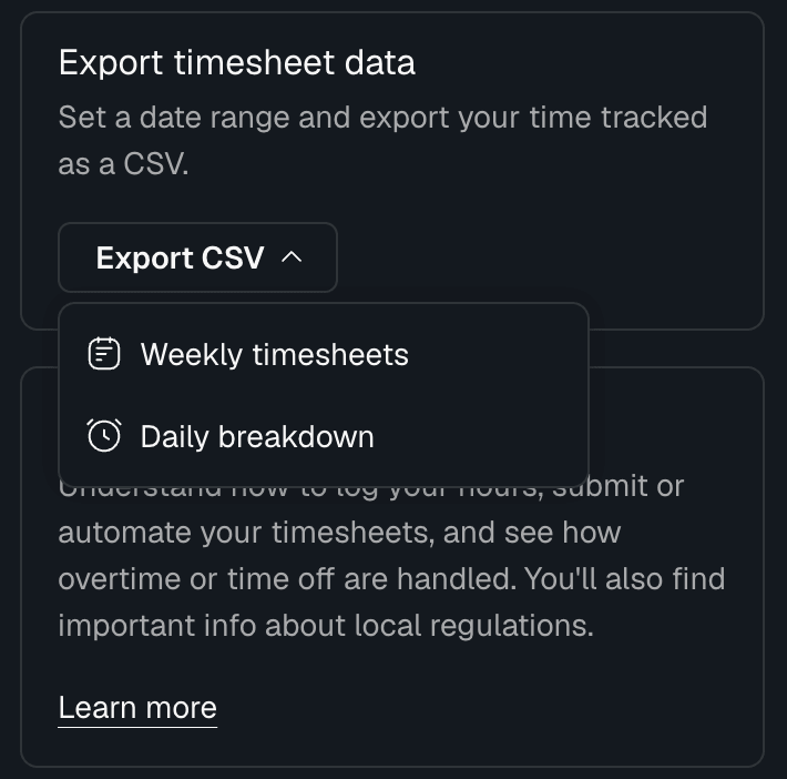 export timesheet csv