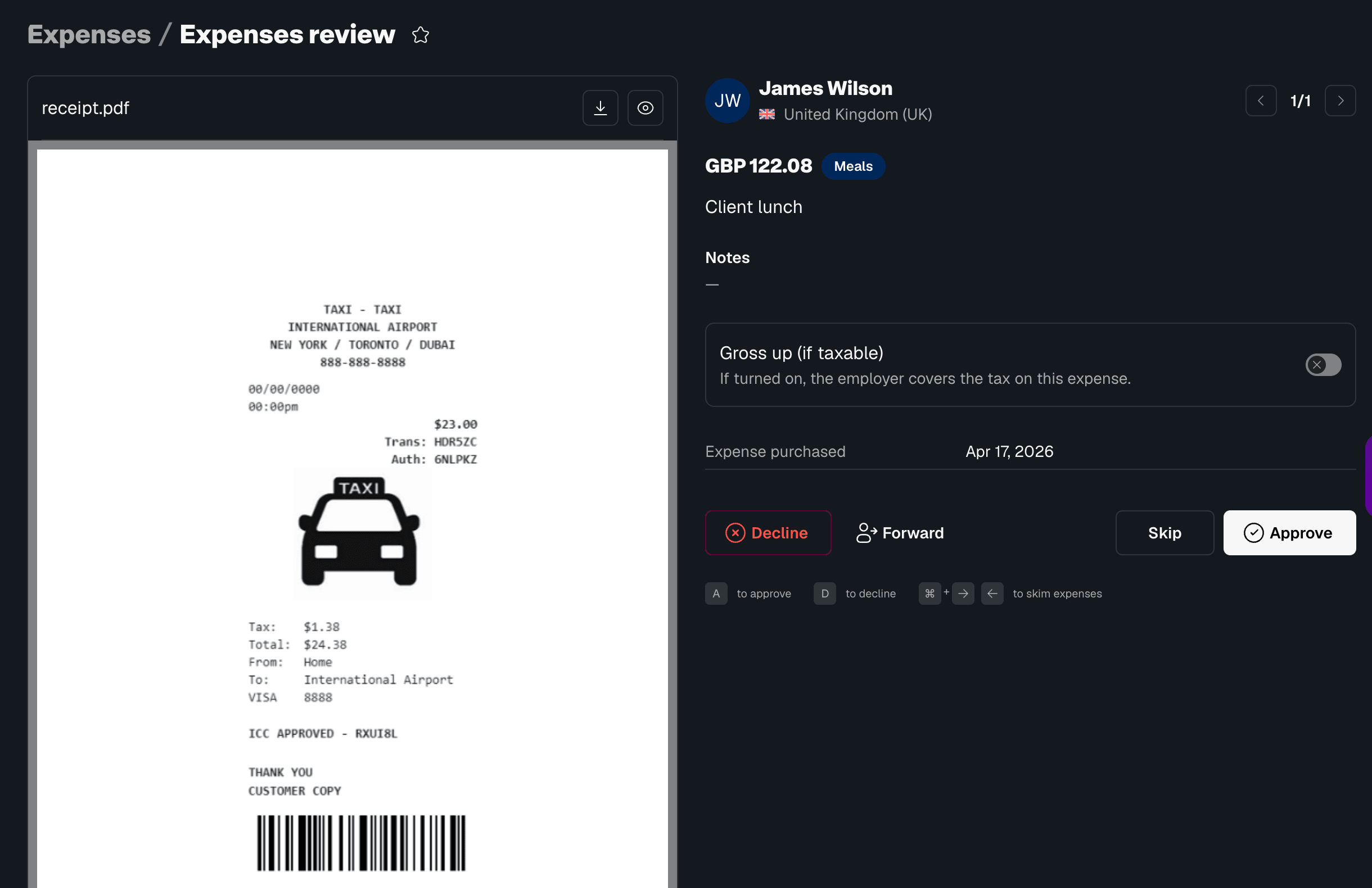 review expense