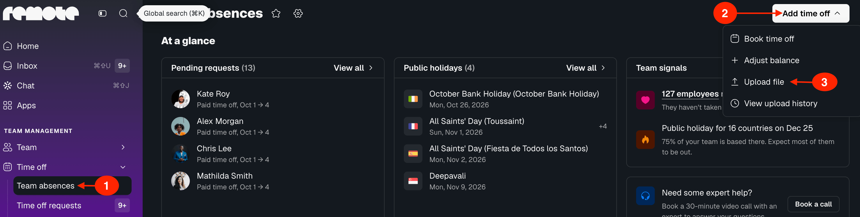 bulk time off on behalf of employees