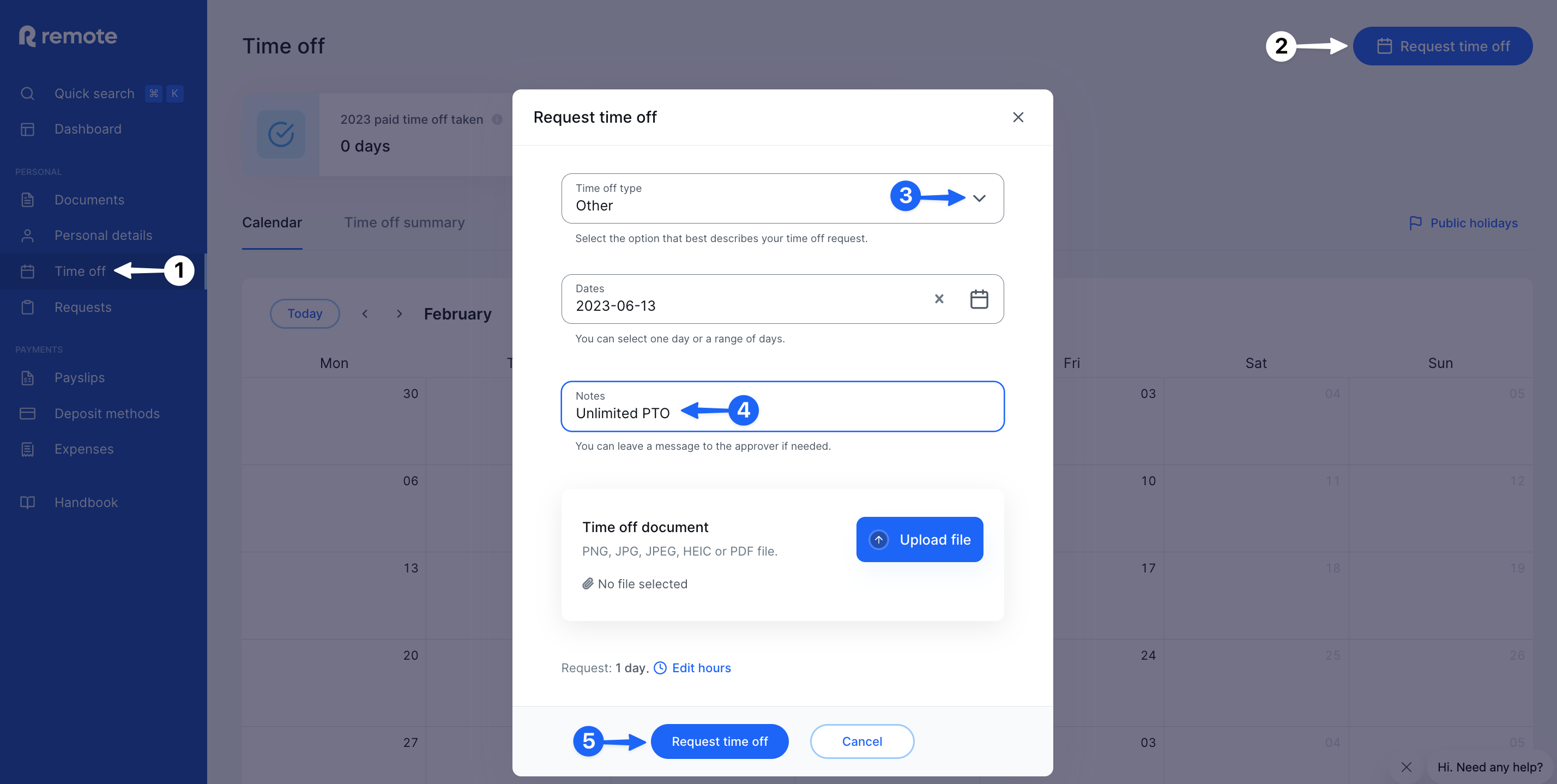 How do I record time off on Remote if I'm entitled to unlimited paid